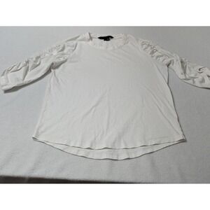 Veronica Beard Top White Pima Cotton Shirt Ruched 3/4 Sleeve Crewneck Tee Large